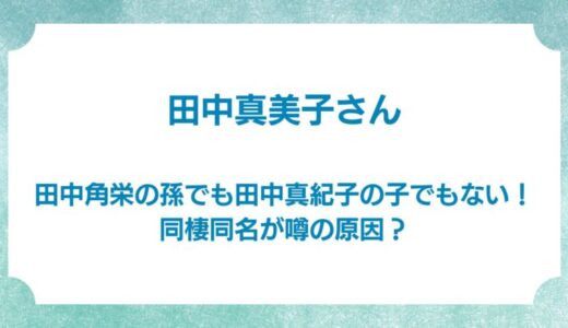 田中真美子は田中角栄の孫でも田中真紀子の子でもない！同棲同名が噂の原因？